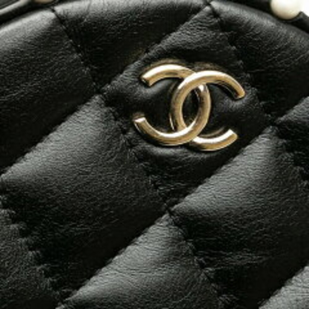 Chanel Matelasse Coco Mark Chain Shoulder Bag Black Lambskin Faux Pearls - Picture 9 of 10